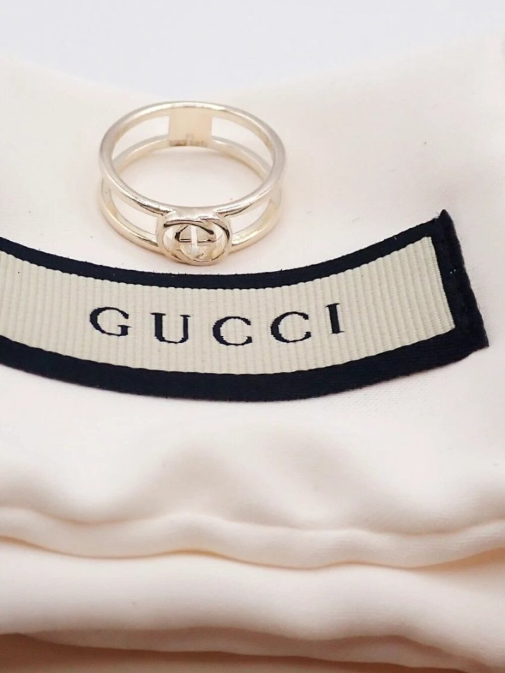 GUCCI Interlocking G Logo Ring Silver 925 Size JP14 US7 Italy Accessory 60KC874